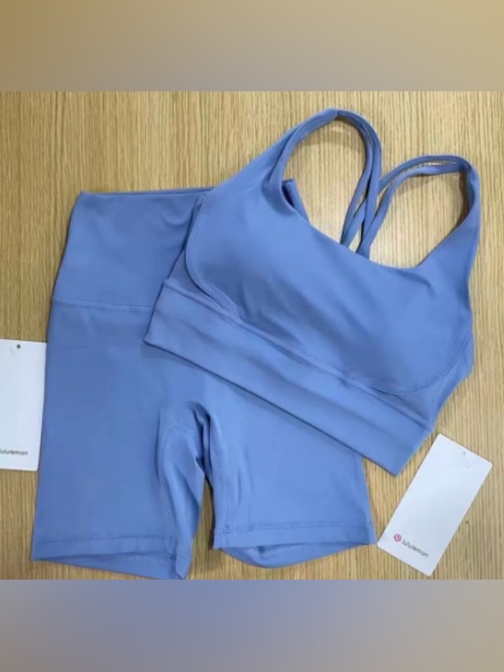 Lululemon Blue Sports Bra and Bike Shorts Set